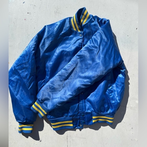 Men's Vintage NASCO Jacket Blue Christian Academy L Lined 80s Snap Bomber Vinyl - Picture 7 of 12